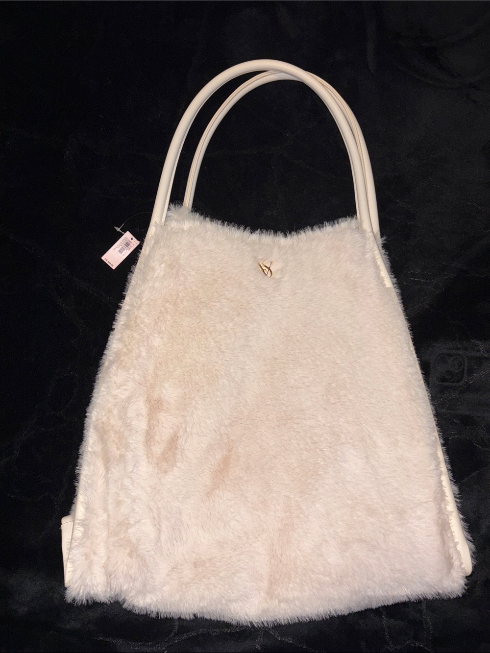 Victoria's Secret Cream Faux Fur Tote with Gold Logo